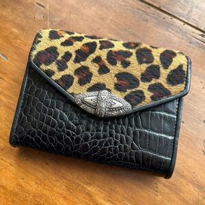 Brighton Bellessimo Leopard Calf Hair & Black Croc Embossed Leather Folio Wallet
